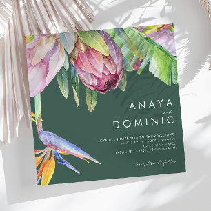 Colourful Tropical Floral   Green Square Wedding Invitation