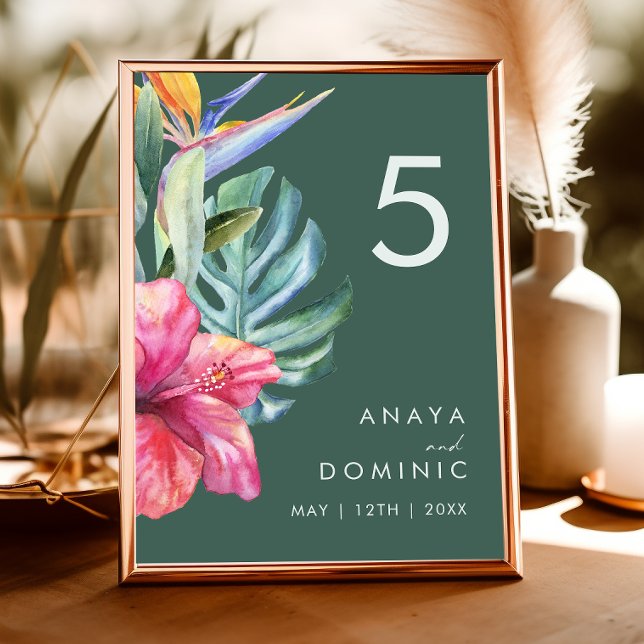 Colourful Tropical Floral | Green Table Number (Creator Uploaded)