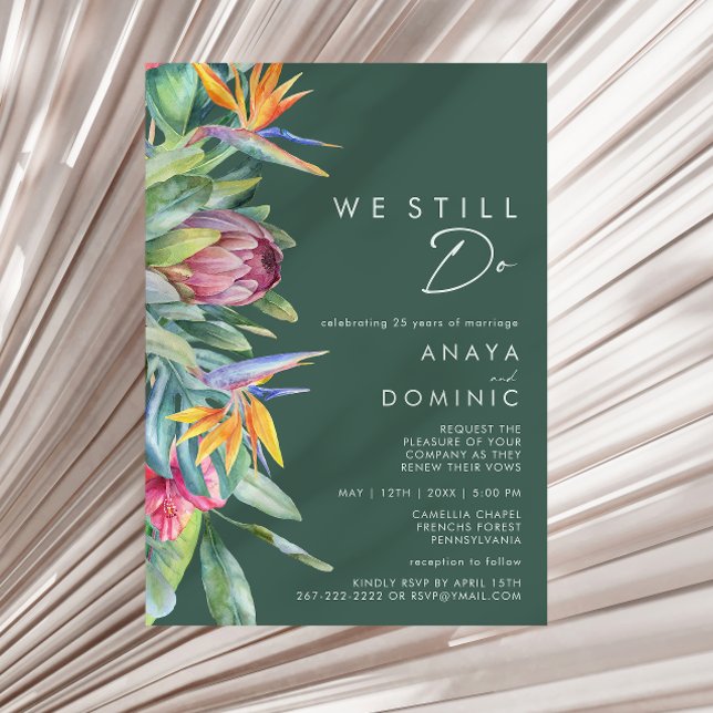 Colourful Tropical Floral Green We Still Do Renewa Invitation (Creator Uploaded)