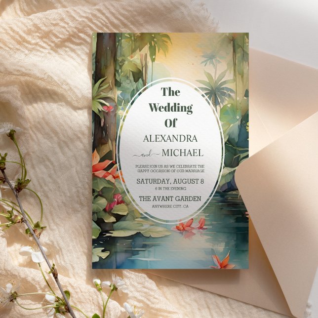 Colourful Tropical Floral | Green Wedding  Invitation (Creator Uploaded)