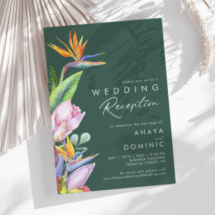 Colourful Tropical Floral Green Wedding Receptio Invitation