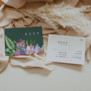 Colourful Tropical Floral   Green Wedding RSVP Postcard