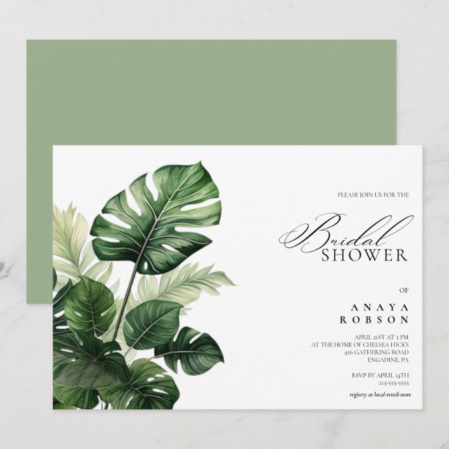 Colourful Tropical Floral | Greenery bridal shower Invitation (Front/Back)