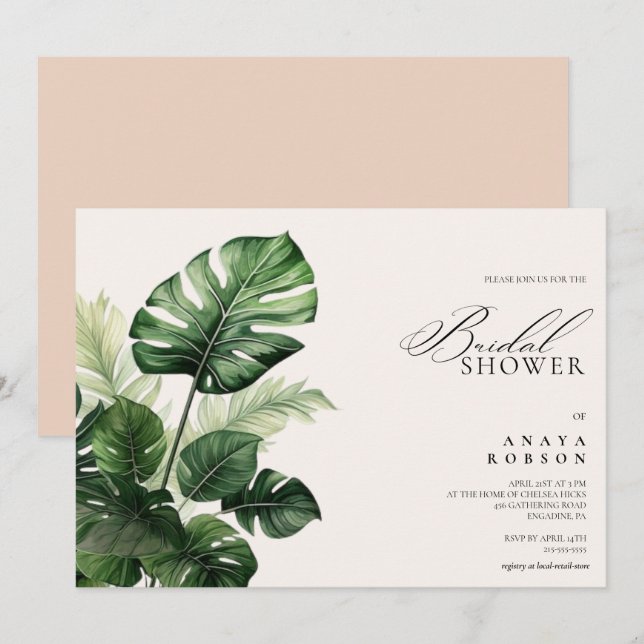 Colourful Tropical Floral | Greenery bridal shower Invitation (Front/Back)