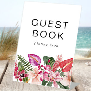 Colourful Tropical Floral Guest Book Pedestal Sign