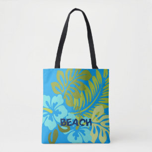 Colourful Tropical floral Hawaiian Hibiscus beach Tote Bag