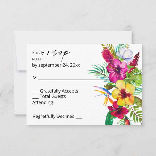 Colourful Tropical Floral no Meal RSVP Card (Front)