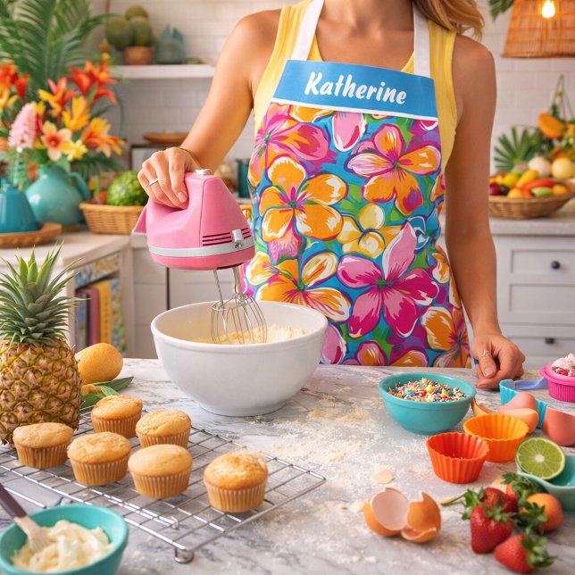 Colourful Tropical Floral Pattern Apron (Creator Uploaded)
