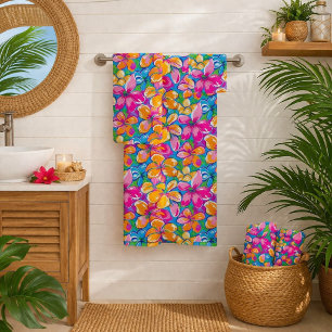 Colourful Tropical Floral Pattern Bath Towel Set
