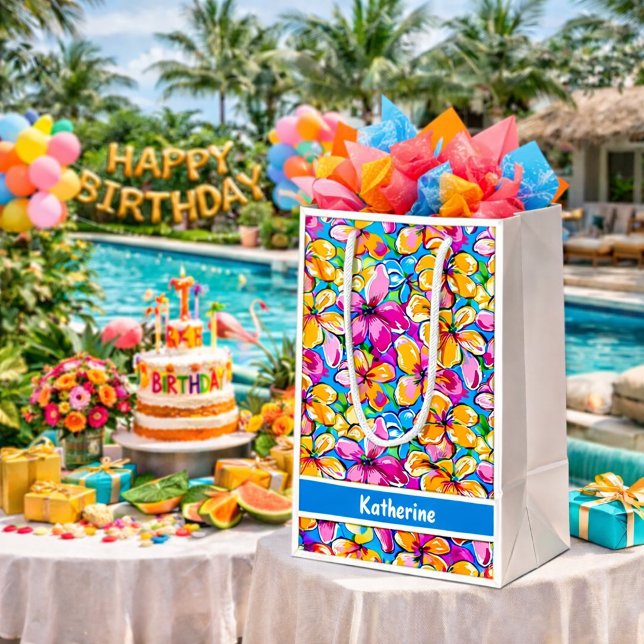 Colourful Tropical Floral Pattern Medium Gift Bag (Creator Uploaded)