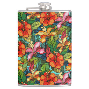 Colourful tropical floral pattern string glass loo hip flask