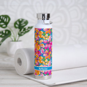 Colourful Tropical Floral Pattern Water Bottle