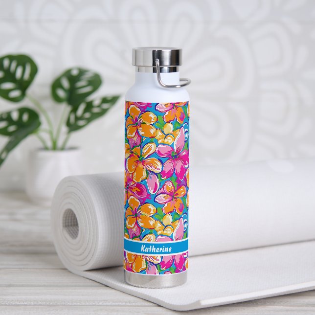 Colourful Tropical Floral Pattern Water Bottle (Yoga (Rotated))