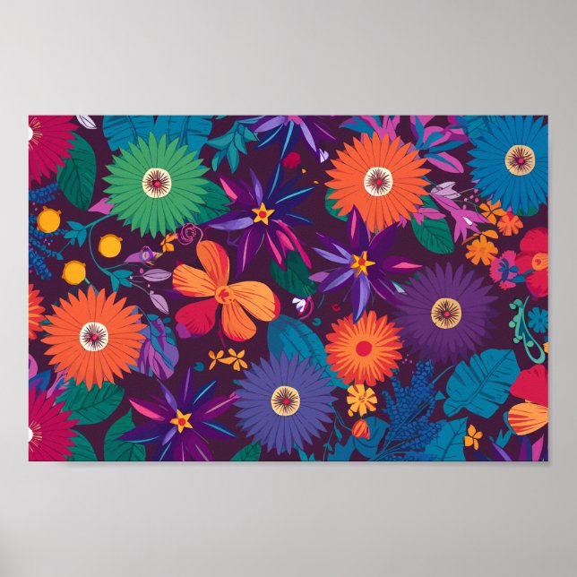 Colourful Tropical Floral Pattern with Bold Blooms Poster (Front)