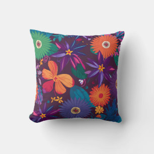 Colourful Tropical Floral Pattern with Bold Blooms Throw Pillow