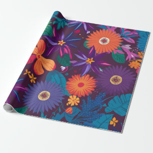 Colourful Tropical Floral Pattern with Bold Blooms Wrapping Paper