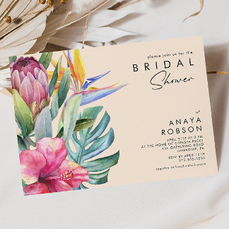 Colourful Tropical Floral | Peach Bridal Shower Invitation