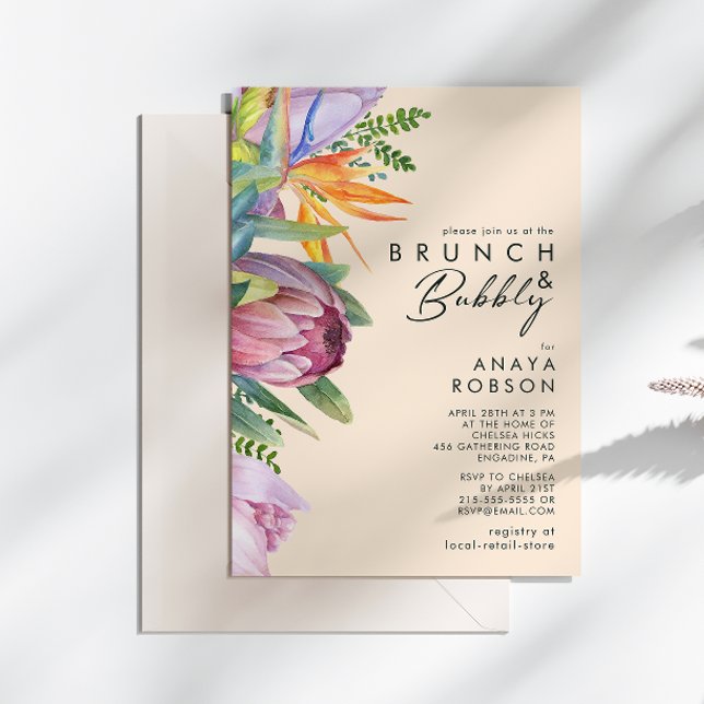 Colourful Tropical Floral | Peach Brunch and Bubbl Invitation (Creator Uploaded)