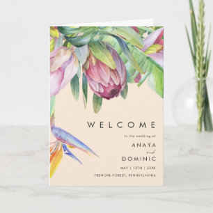 Colourful Tropical Floral   Peach Folded Wedding Program