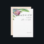 Colourful Tropical Floral Peach Wedding Advice Car<br><div class="desc">This colourful tropical floral peach wedding advice card is perfect for your modern boho destination green, purple, peach wedding. Design features an elegant bouquet of classic beach watercolor greenery and flowers, including sage green eucalyptus, mauve and red protea, blush pink hibiscus, orange and blue bird of paradise, and dark green...</div>