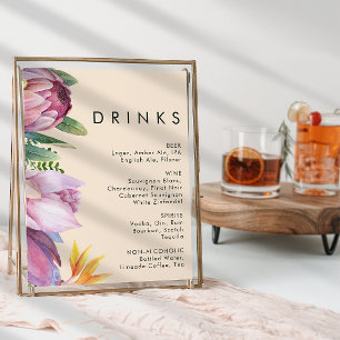 Colourful Tropical Floral   Peach Wedding Drinks Poster