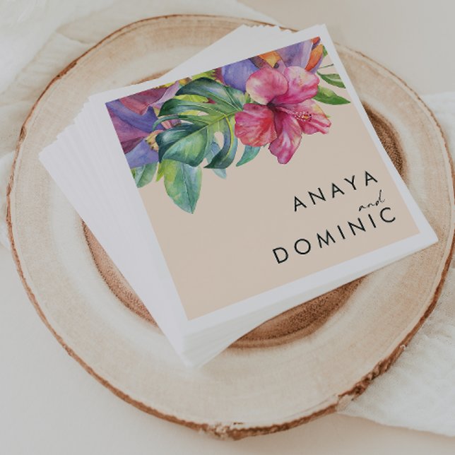 Colourful Tropical Floral | Peach Wedding Napkins (Creator Uploaded)