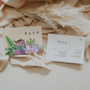 Colourful Tropical Floral Peach Wedding RSVP Postcard