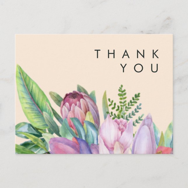 Colourful Tropical Floral | Peach wedding Thank Yo Postcard (Front)