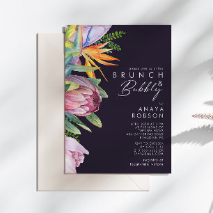 Colourful Tropical Floral Purple Brunch and Bubbly Invitation