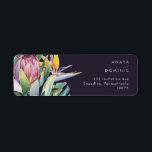 Colourful Tropical Floral | Purple Return Address<br><div class="desc">This colourful tropical floral | purple return address label is perfect for your modern boho destination, green, purple, peach wedding. Design features an elegant bouquet of classic beach watercolor greenery and flowers that may include sage green eucalyptus, mauve and red protea, blush pink hibiscus, orange and blue bird of paradise,...</div>