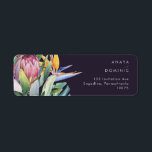 Colourful Tropical Floral | Purple Return Address<br><div class="desc">This colourful tropical floral | purple return address label is perfect for your modern boho destination, green, purple, peach wedding. Design features an elegant bouquet of classic beach watercolor greenery and flowers that may include sage green eucalyptus, mauve and red protea, blush pink hibiscus, orange and blue bird of paradise,...</div>