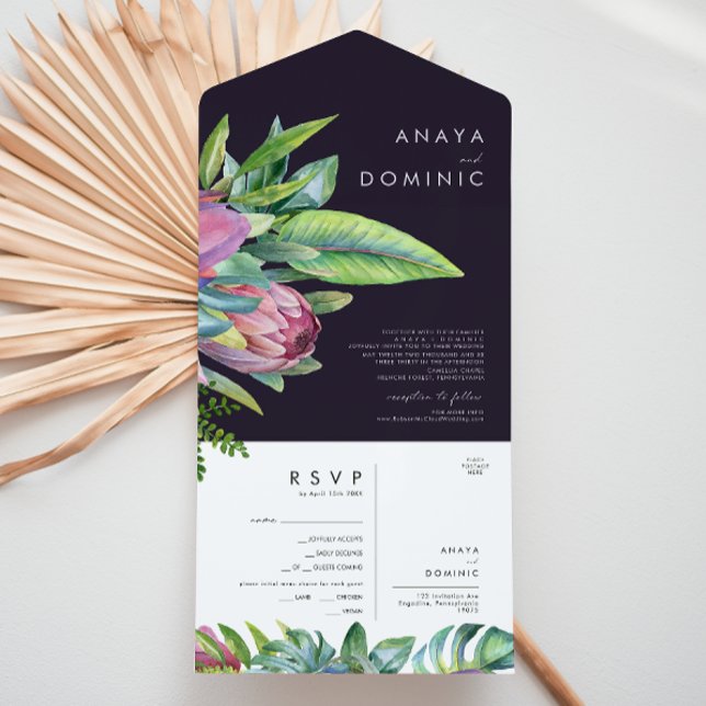 Colourful Tropical Floral | Purple Seal And Send All In One Invitation (Creator Uploaded)