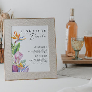Colourful Tropical Floral   Signature Drinks Poster