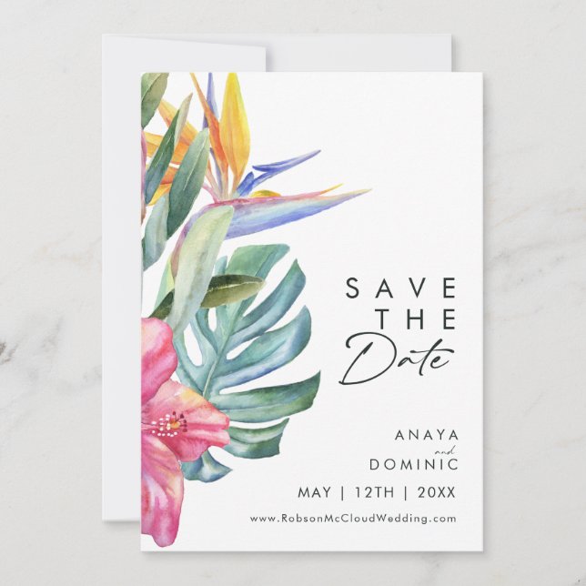 Colourful Tropical Floral | Vertical Save The Date (Front)