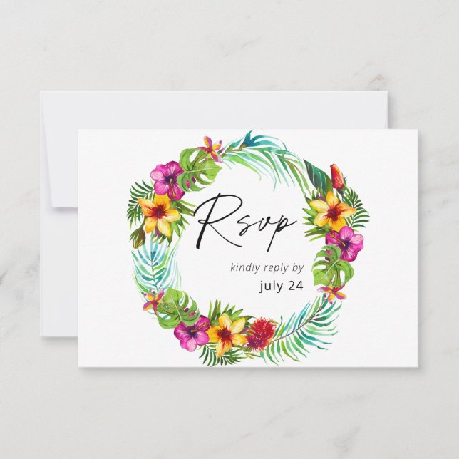 Colourful Tropical Floral w Meal RSVP Card (Front)