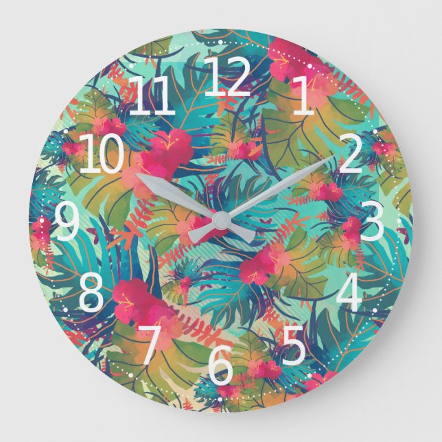 Colourful Tropical Floral Watercolor | Wall Clock (Front)