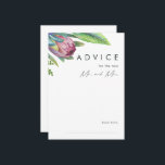 Colourful Tropical Floral Wedding Advice Card<br><div class="desc">This colourful tropical floral wedding advice card is perfect for your modern boho destination green, purple, peach wedding. Design features an elegant bouquet of classic beach watercolor greenery and flowers, including sage green eucalyptus, mauve and red protea, blush pink hibiscus, orange and blue bird of paradise, and dark green palm...</div>
