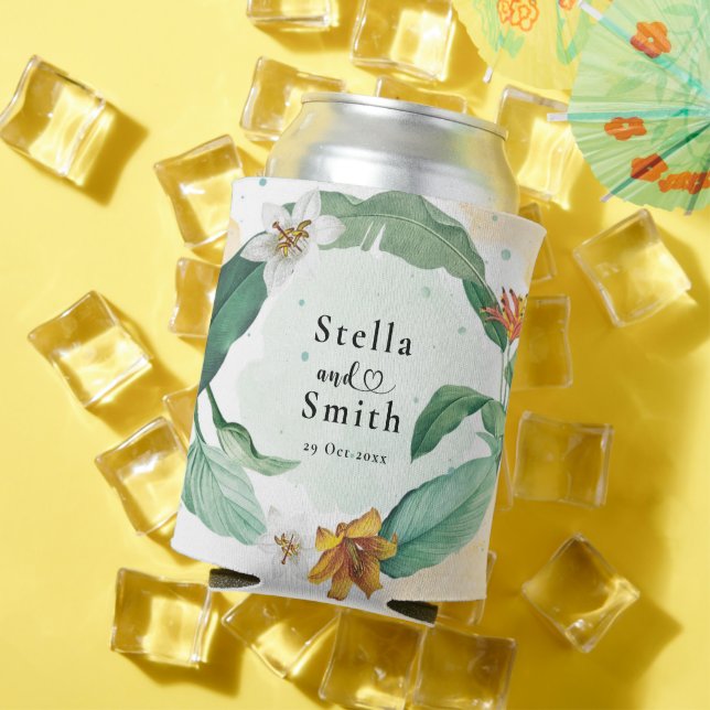 Colourful Tropical Floral Wedding Can Cooler (In Situ Summer)