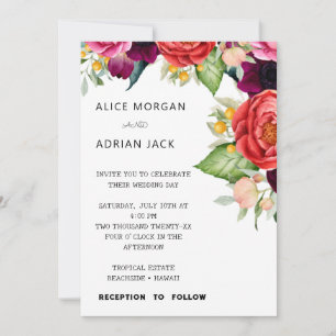 Colourful Tropical Floral Wedding  Invitation