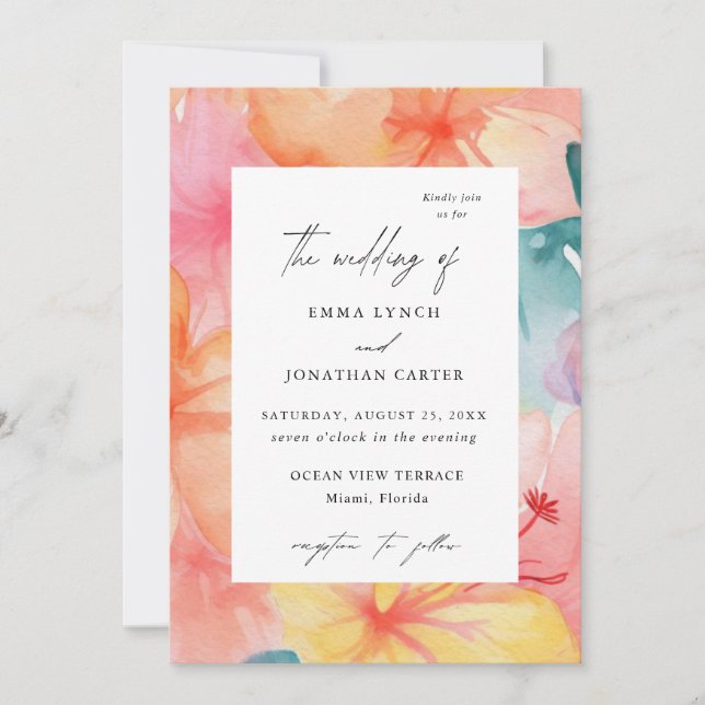 Colourful Tropical Floral Wedding Invitation (Front)