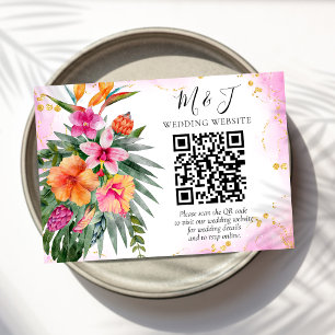 Colourful Tropical Floral Wedding QR Code Details Enclosure Card