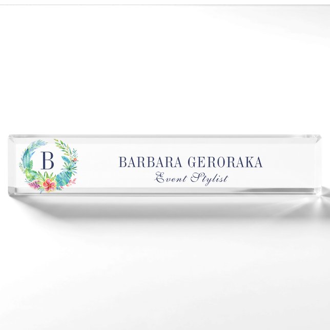 Colourful Tropical Floral Wreath Nameplate (Front)