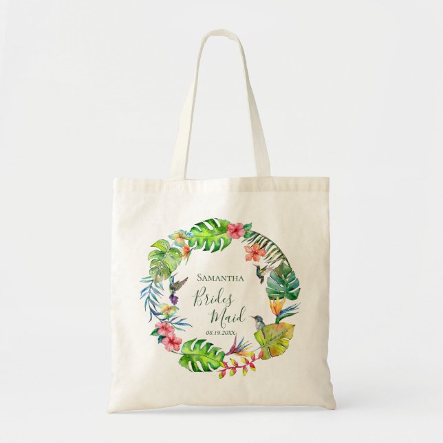 Colourful Tropical Floral Wreath Wedding Tote Bag (Front)