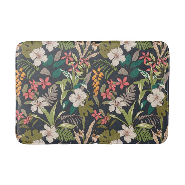 Colourful Tropical Flower Pattern Bath Mat (Front)