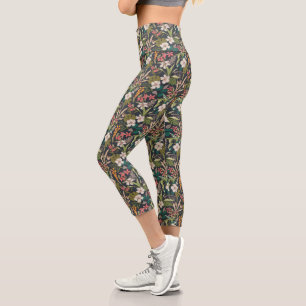 Colourful Tropical Flower Pattern Capri Leggings
