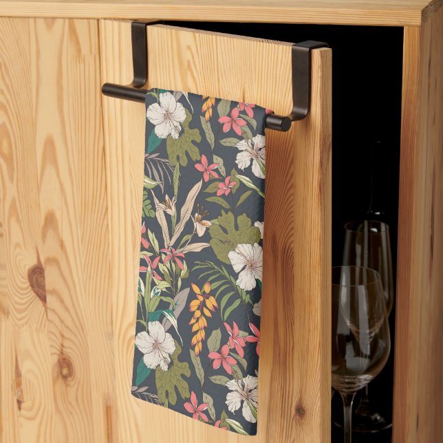 Colourful Tropical Flower Pattern Kitchen Towel (Thirds Fold)