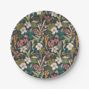 Colourful Tropical Flower Pattern Paper Plate