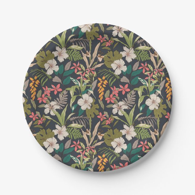 Colourful Tropical Flower Pattern Paper Plate (Front)