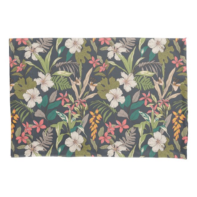 Colourful Tropical Flower Pattern Pillowcase (Front)