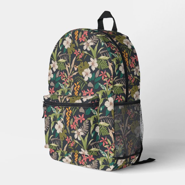 Colourful Tropical Flower Pattern Printed Backpack (Back Corner Right)